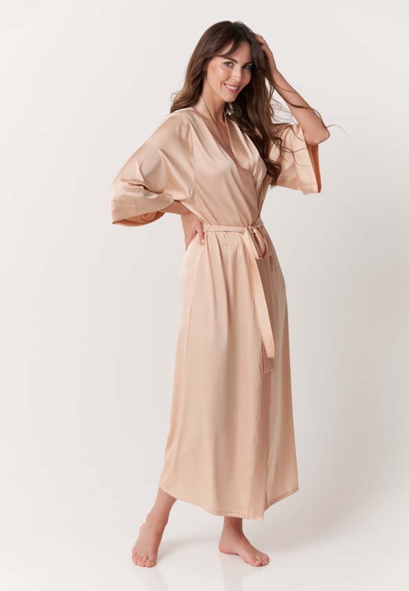 DREAM-dlugi-szlafrok-bezowy-satynowy SZLAFROK KIMONO DREAM - obrazek 1